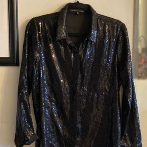 Endless Rose Black Sequin Button Down